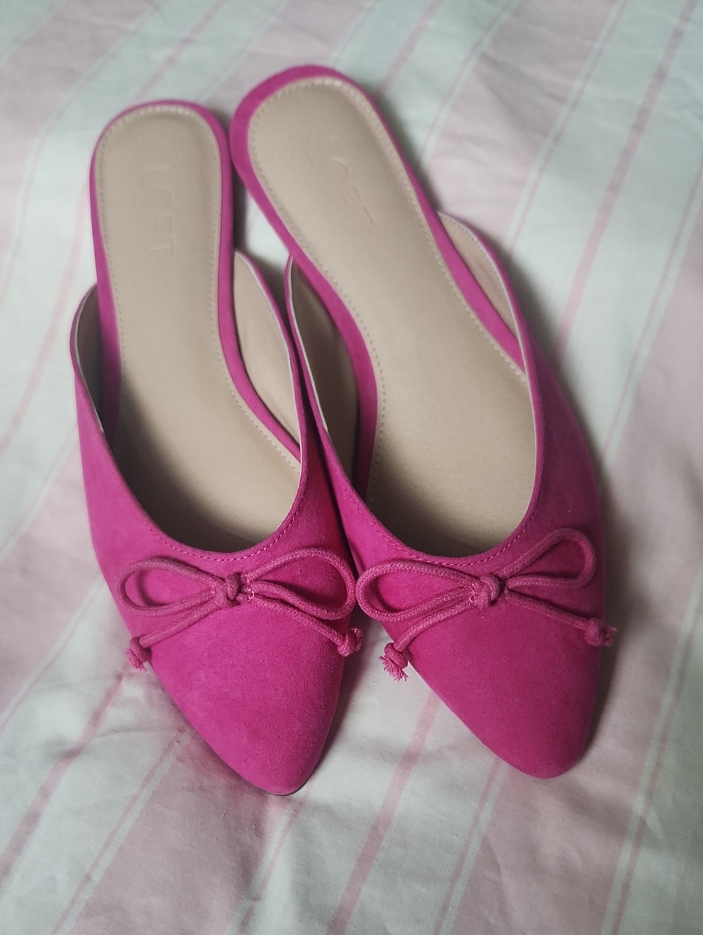 Loft Women’s Pink Pointed Toe Tie Bow Slip-On Flats Casual Prep Style